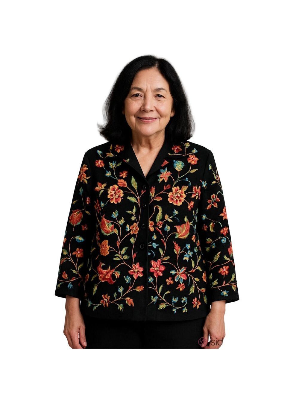 SilkLand black floral blazer sz large